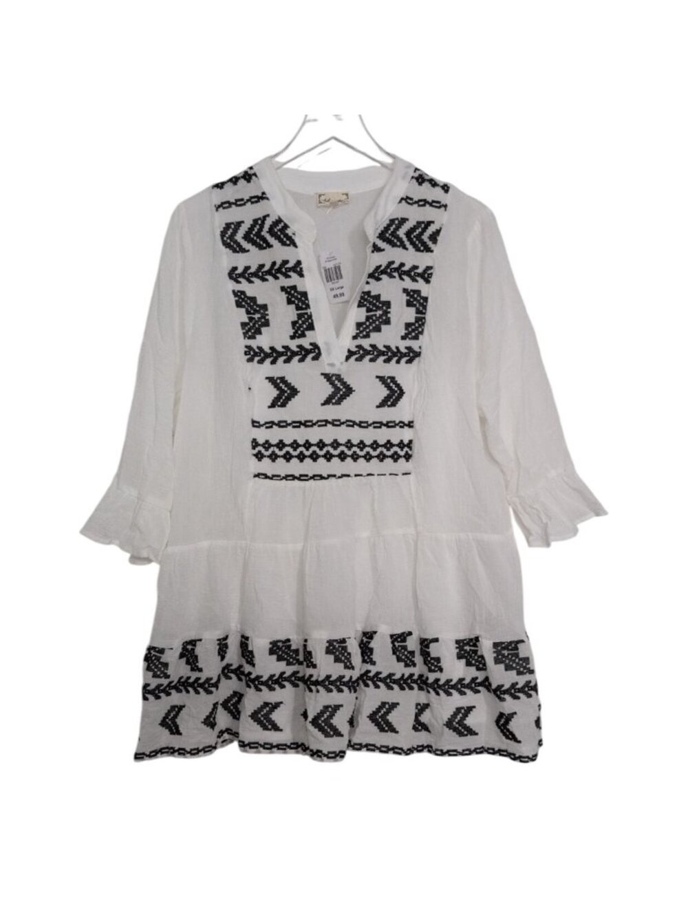 Cloth & Portrait Embroidered Tunic Dress Womens Size XXL White Black Boho Lined